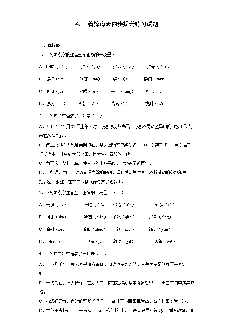 4.一着惊海天同步提升练习试题01