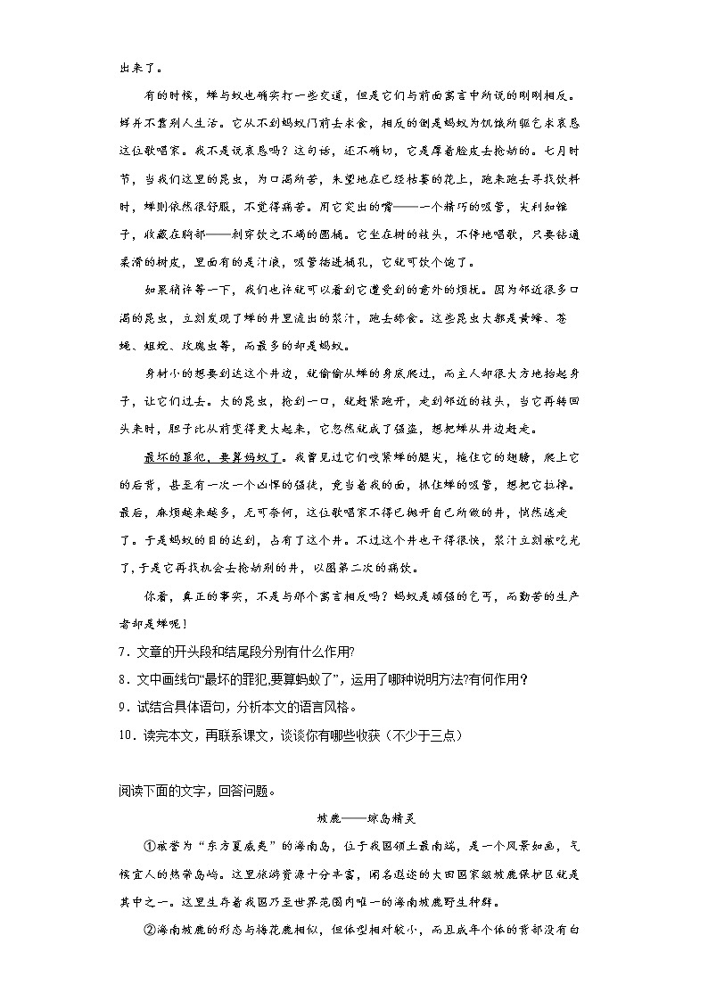 21.蝉同步拔高练习试题03