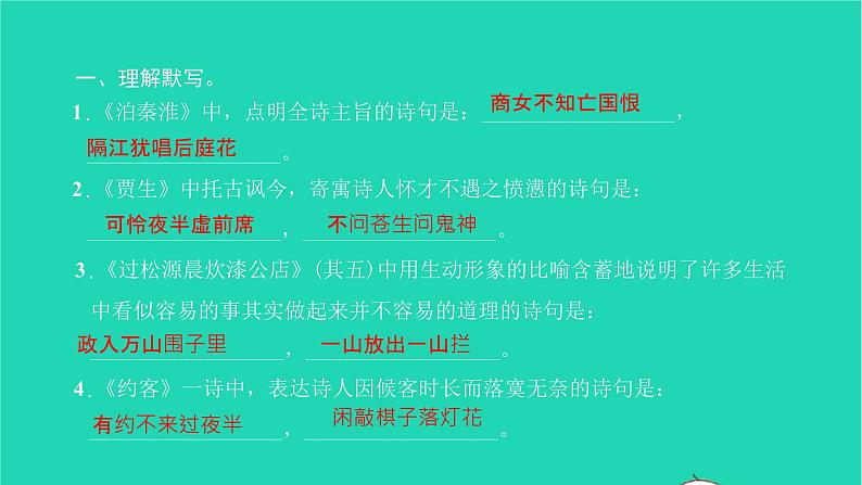 2022部编版语文七年级下册第六单元课外古诗词诵读习题课件第2页