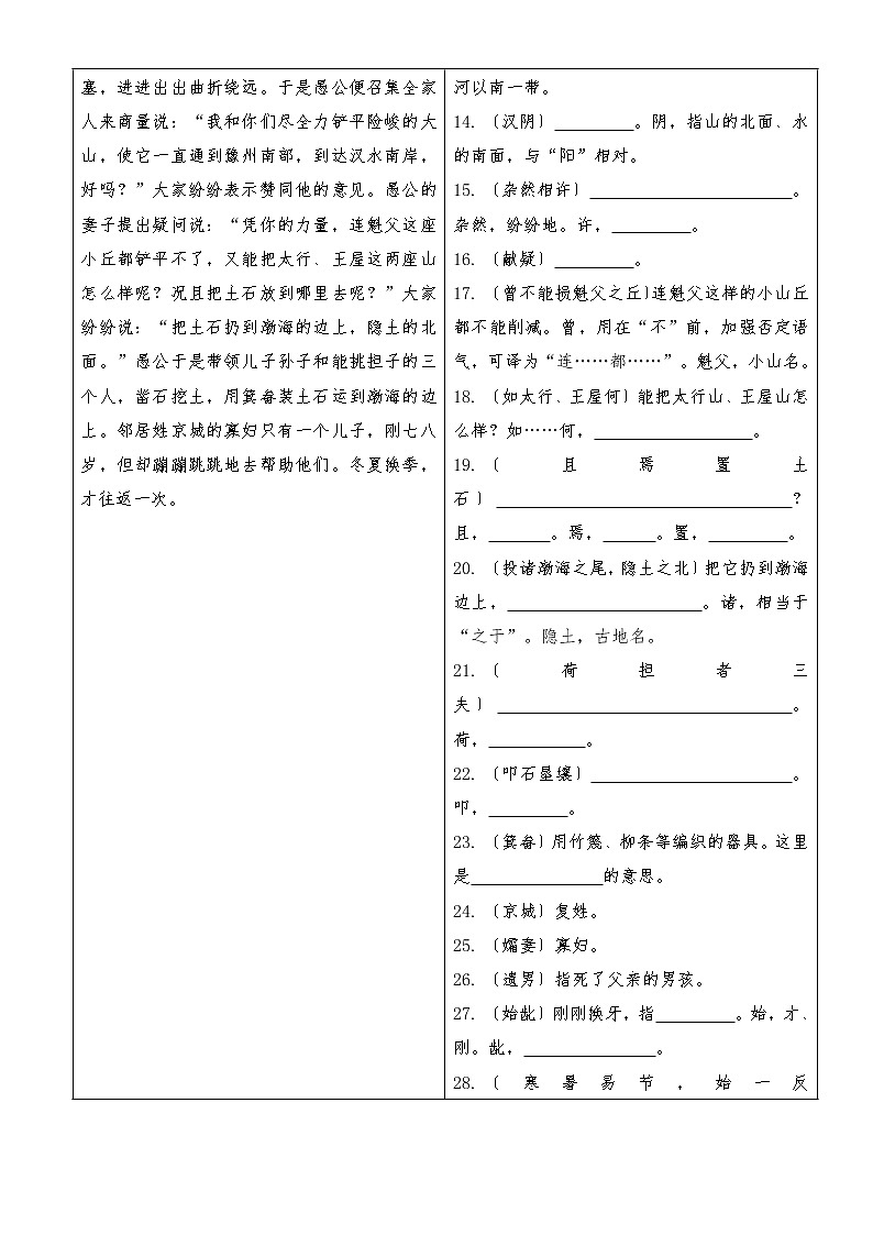 专题05 《愚公移山》（知识梳理）（原卷版）第2页