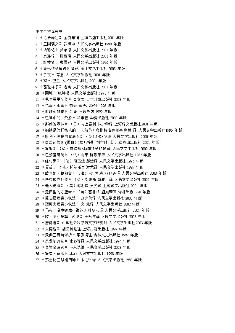 语文7上中学生推荐好书教案第1页