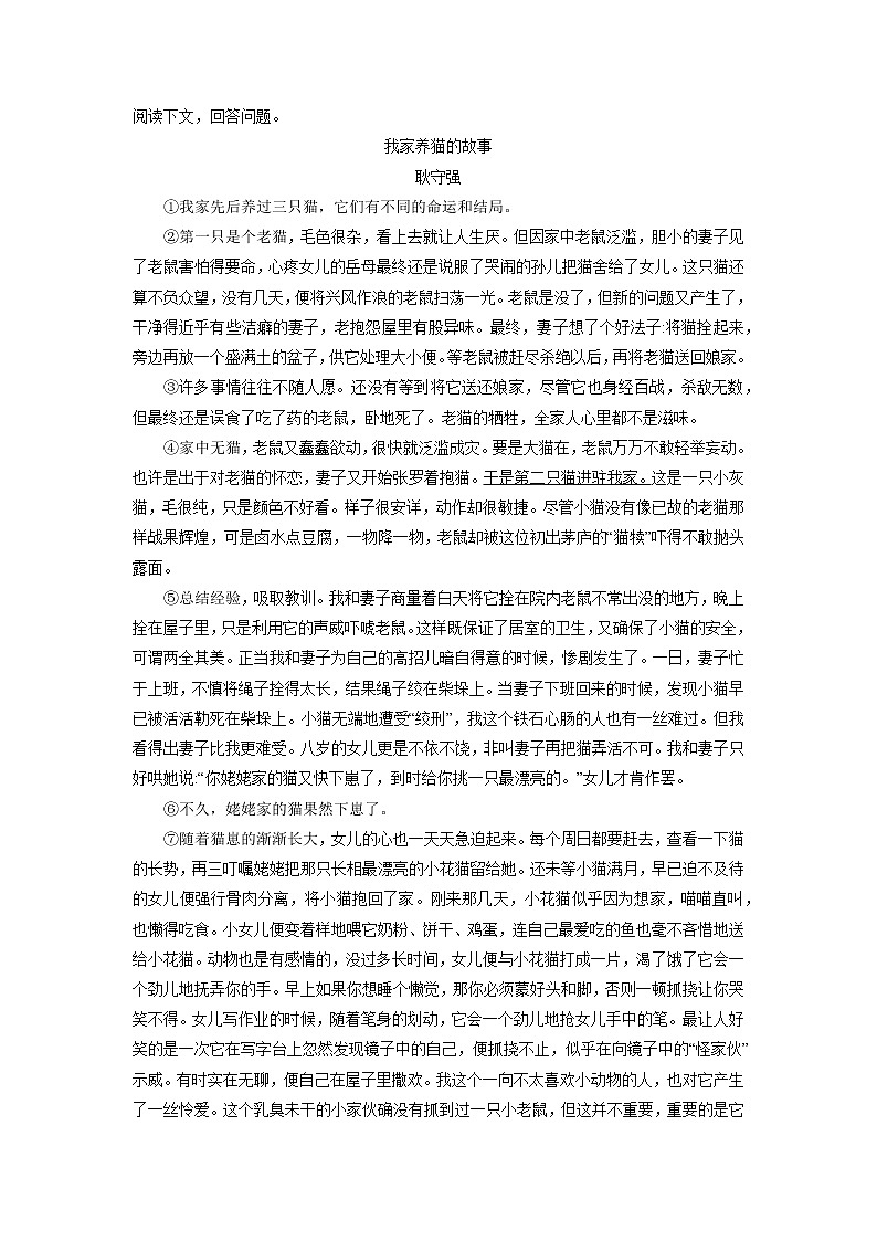 7年级上册语文部编版课时练《16 猫》02（含答案）03