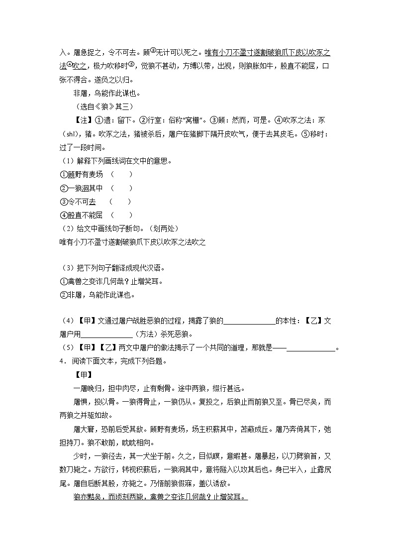 7年级上册语文部编版课时练《18 狼》03（含答案）第3页