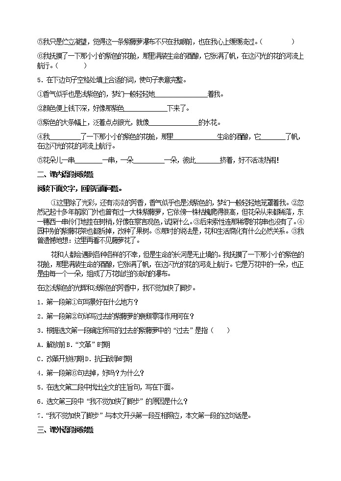 语文中考复习17《紫藤萝瀑布》同步练习2第2页