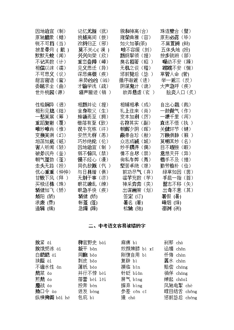 语文中考复习06】人教版最新总复习资料（Word版，62页，共17个专题，含答案）新02