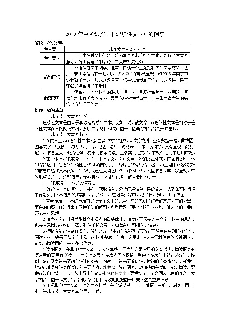 语文中考复习2019年《非连续性文本》的阅读新第1页