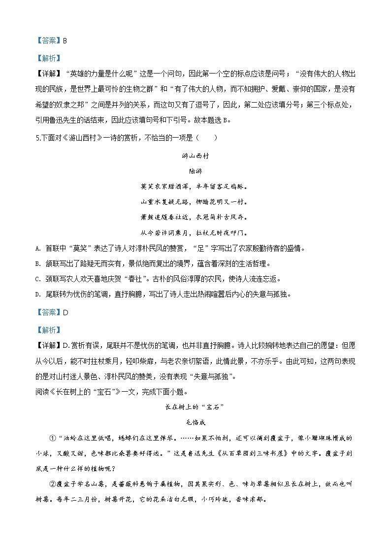 初中语文9下天津市2020年中考语文试题（解析版）含答案03