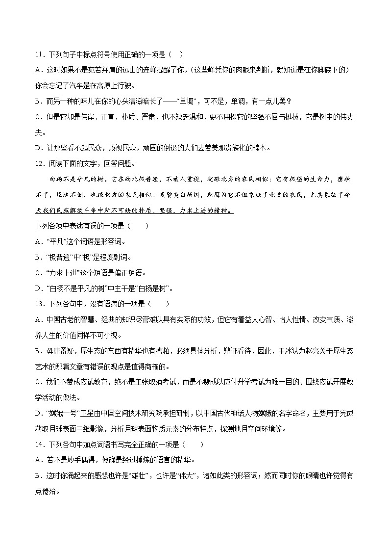 第15课 白杨礼赞(练习题)第3页