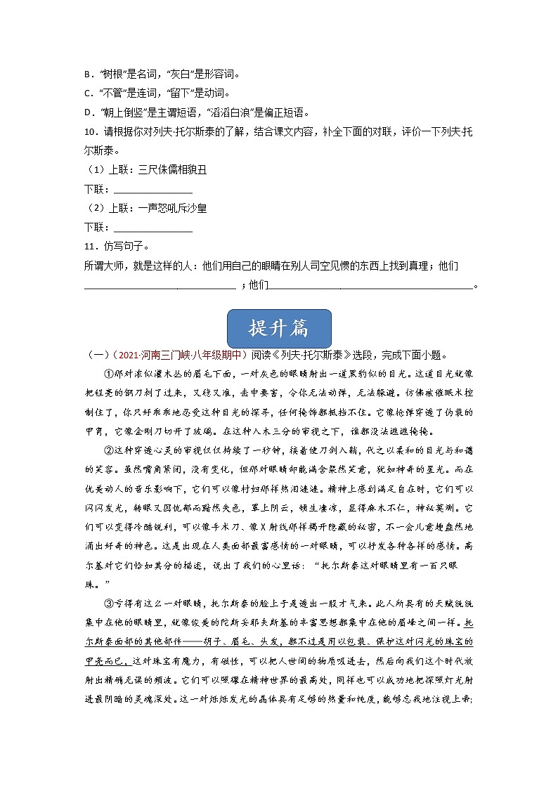 第8课《列夫·托尔斯泰》（练习）-2022-2023学年八年级语文上册同步精品课堂（部编版）03