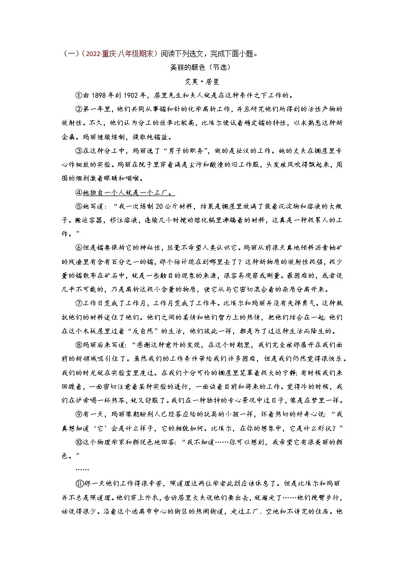 第9课《美丽的颜色》（练习）-2022-2023学年八年级语文上册同步精品课堂（部编版）03