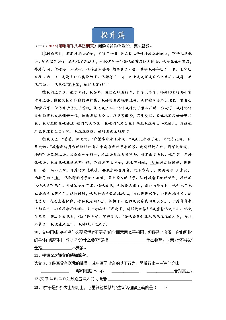 第14课《背影》（练习）-2022-2023学年八年级语文上册同步精品课堂（部编版）03