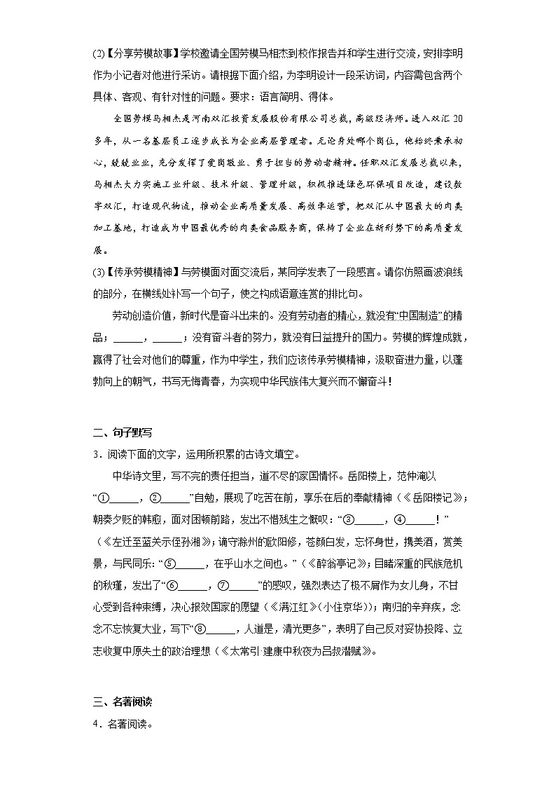 河南省漯河市舞阳县2021-2022学年九年级上学期期末语文试题(含答案)第2页