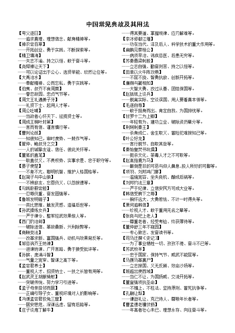 初中语文中考复习常见典故及其用法汇总（共100个）01