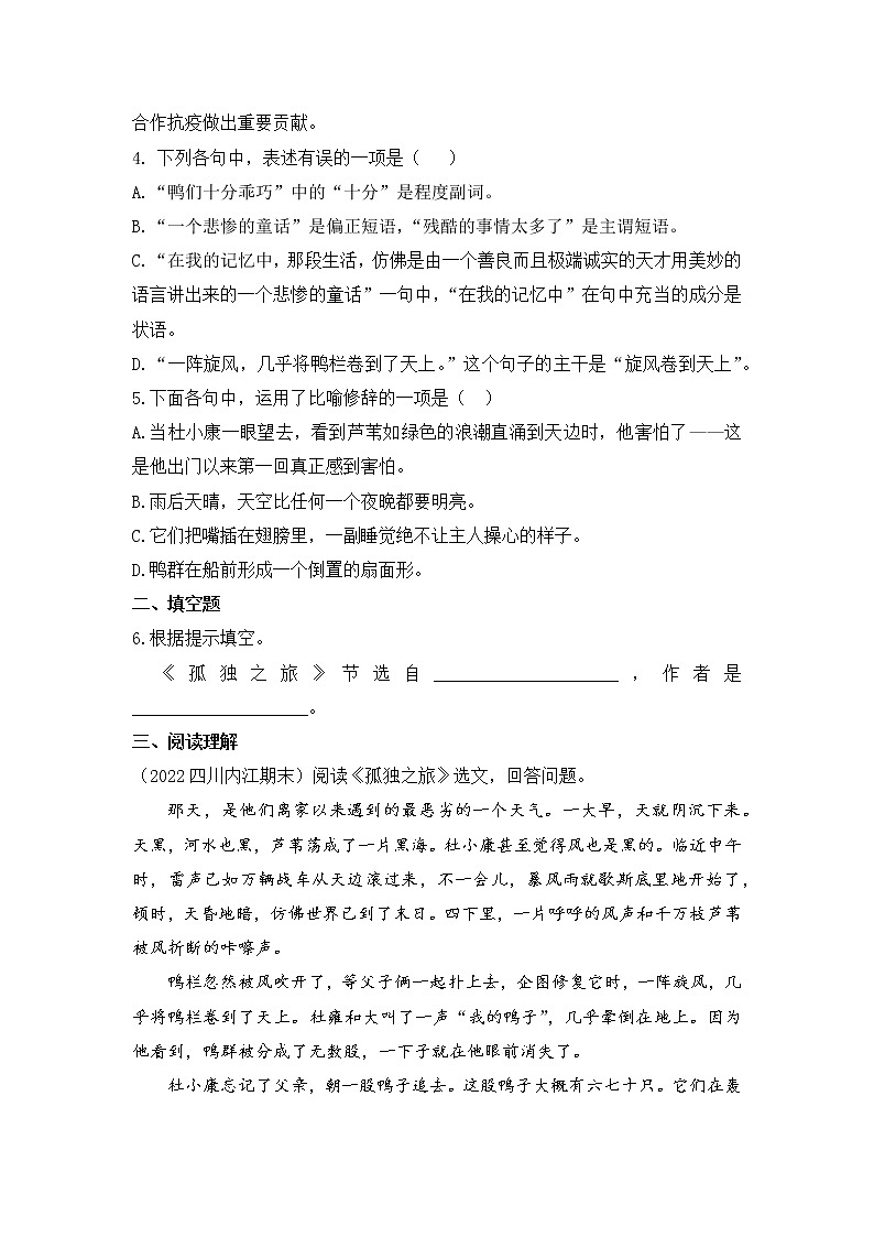 第17课《孤独之旅》同步练习  2022—2023学年部编版语文九年级上册(含答案)02