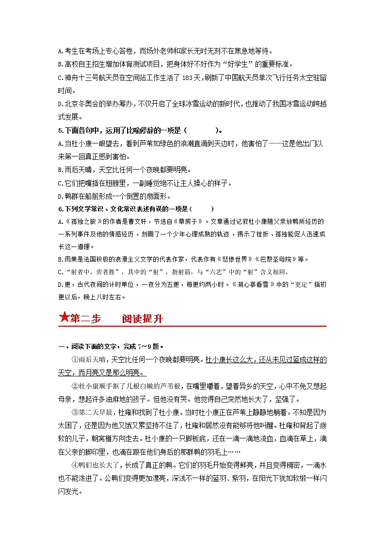 第17课 孤独之旅-2022-2023学年九年级语文上册基础+提升+拓展三步通关（部编版） 试卷02