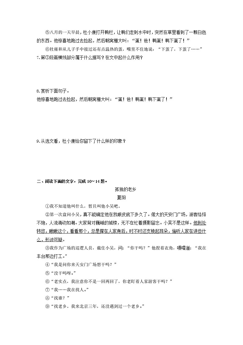第17课 孤独之旅-2022-2023学年九年级语文上册基础+提升+拓展三步通关（部编版） 试卷03