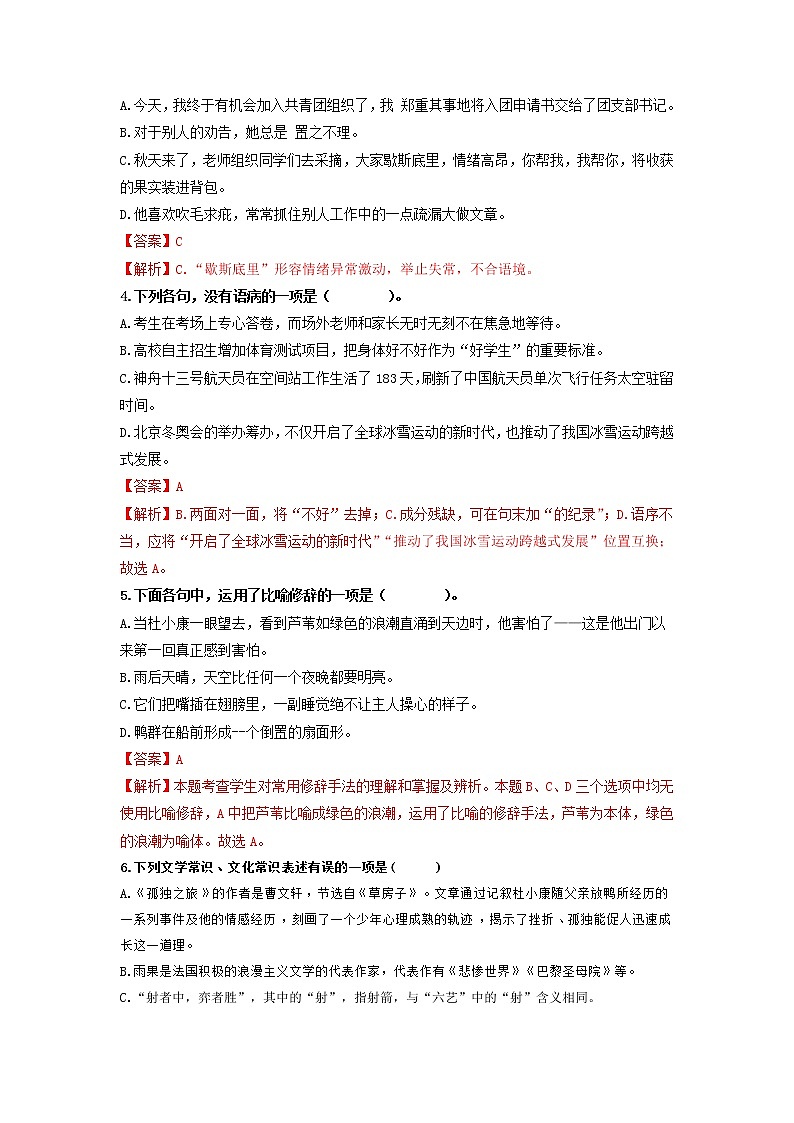 第17课 孤独之旅-2022-2023学年九年级语文上册基础+提升+拓展三步通关（部编版） 试卷02