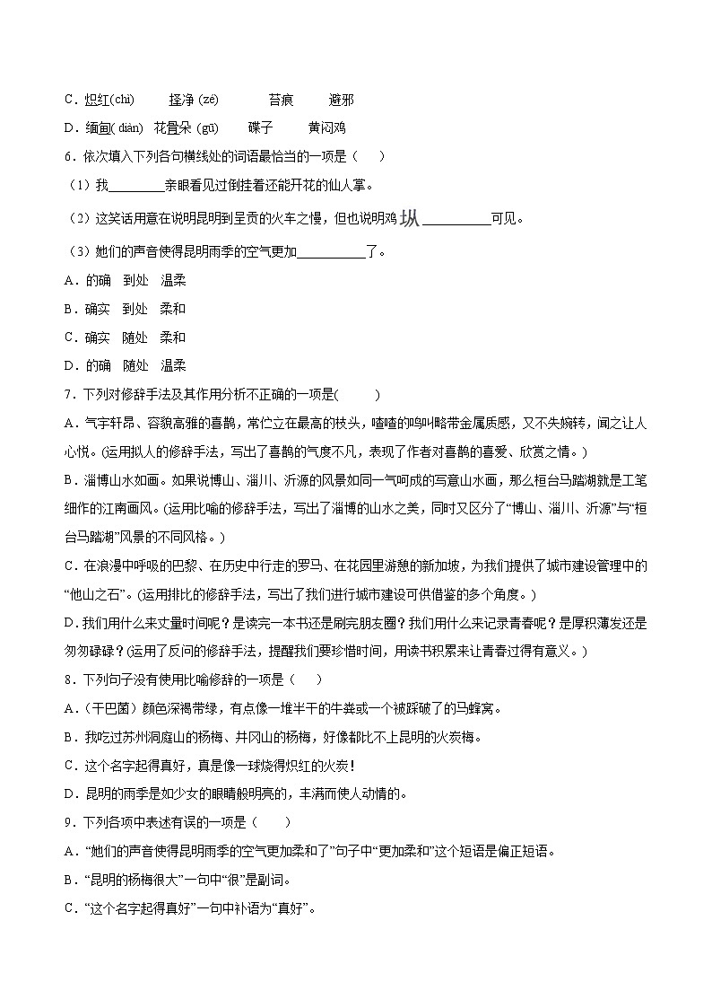 第17课 昆明的雨(练习题)第2页