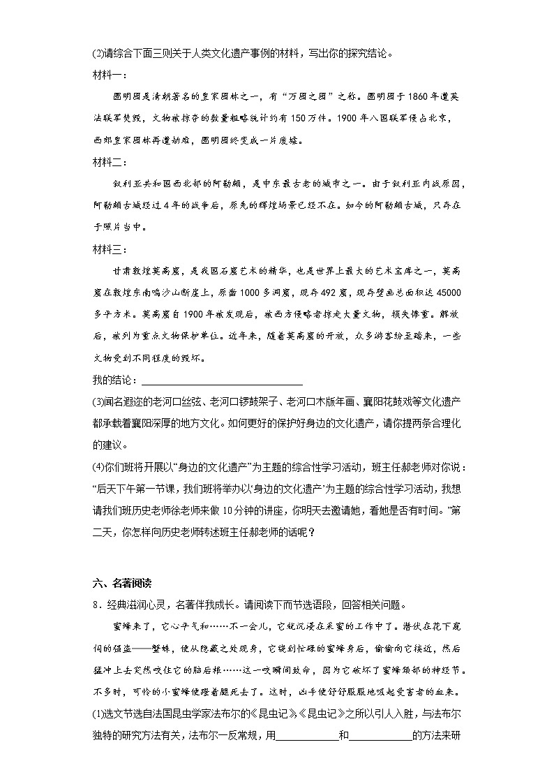 湖北省襄阳市襄城区2021-2022学年八年级上学期期末语文试题(含答案)第3页