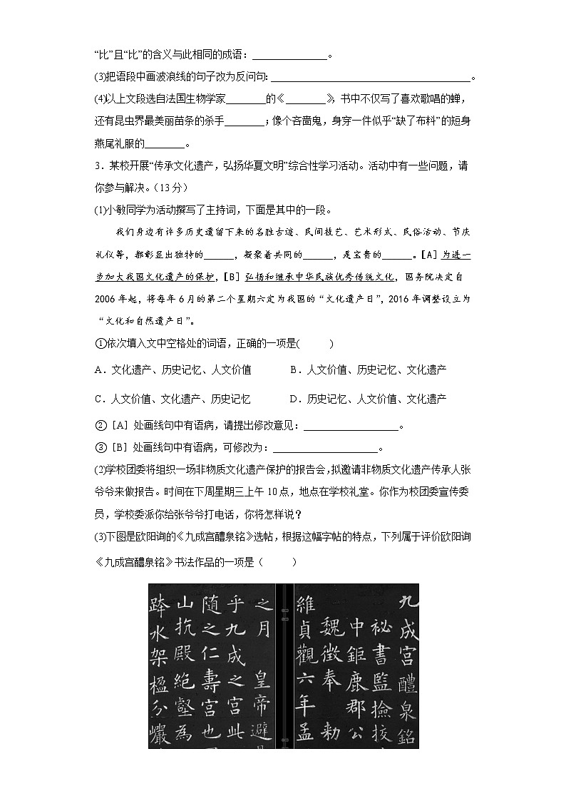 安徽省滁州市定远县严桥乡兴隆中学2021-2022学年九年级下学期第二次摸底考试语文试题（含答案）第2页