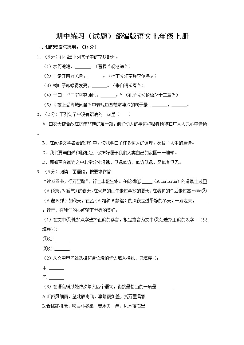 期中练习（试题）部编版语文七年级上册 (5)01