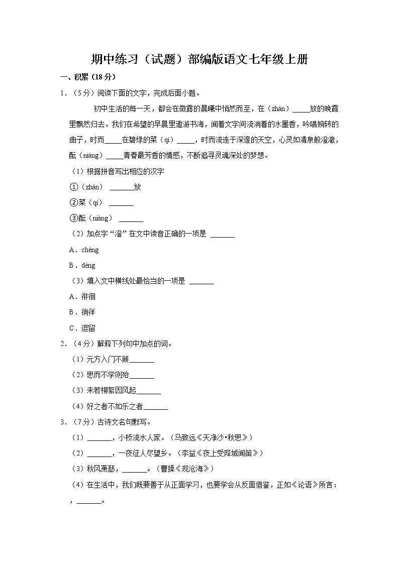 期中练习（试题）部编版语文七年级上册 (11)01