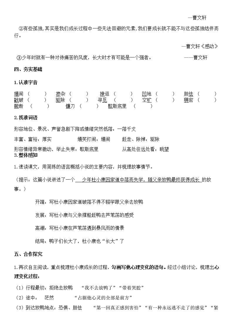 2022-2023学年部编版语文九年级上册17.《孤独之旅》导学案（教师版）第2页