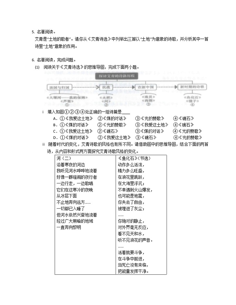 第一单元名著导读《艾青诗选》同步练习  2022-2023学年部编版语文九年级上册(含答案)第2页