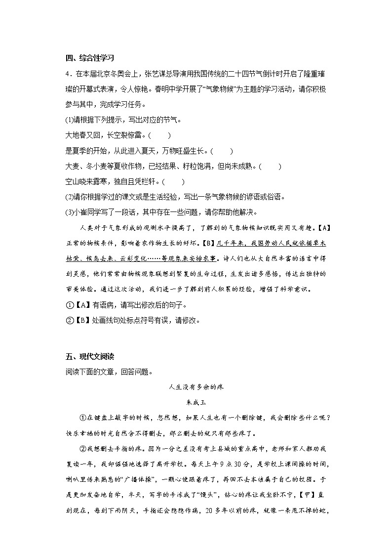 2022年安徽省芜湖市第二十九中学中考二模语文试题(含答案)03