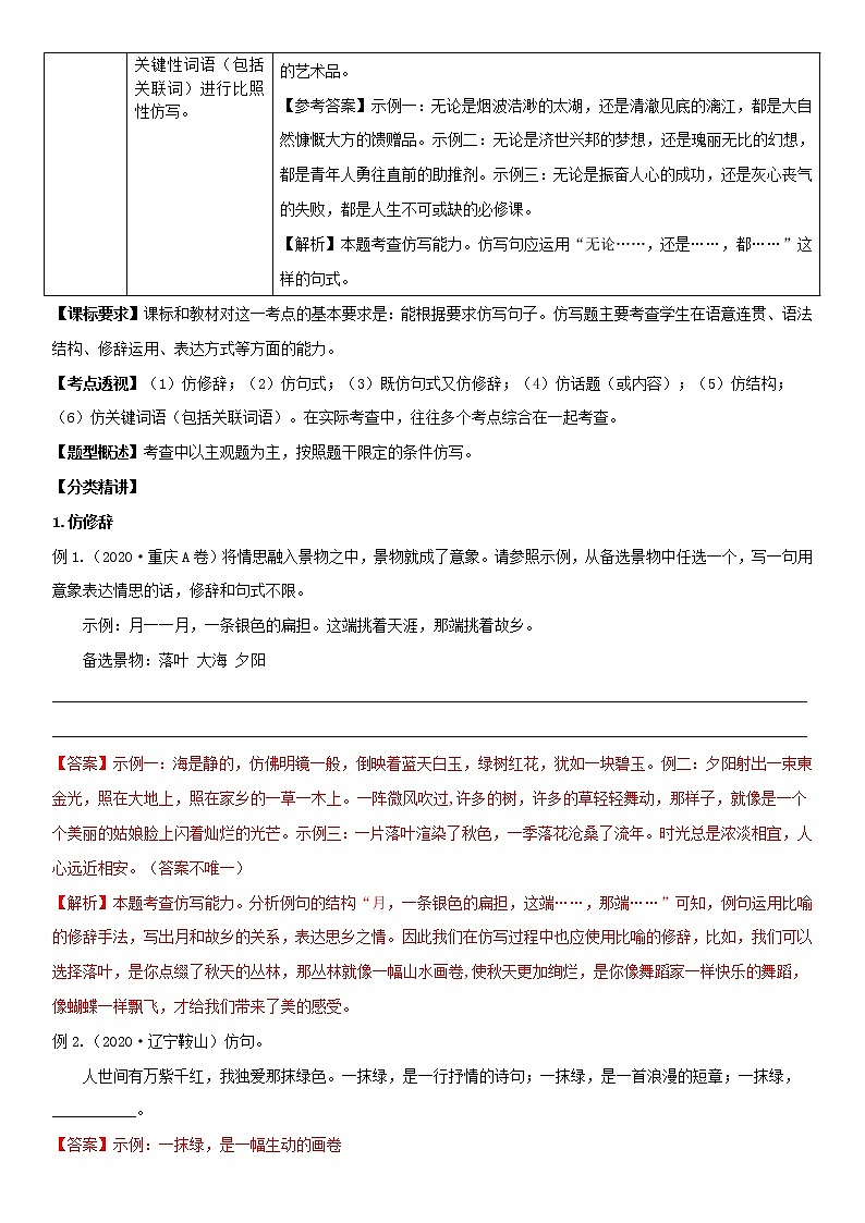 仿写（教师版）  备战2023年中考部编版语文专题复习精编讲义第3页