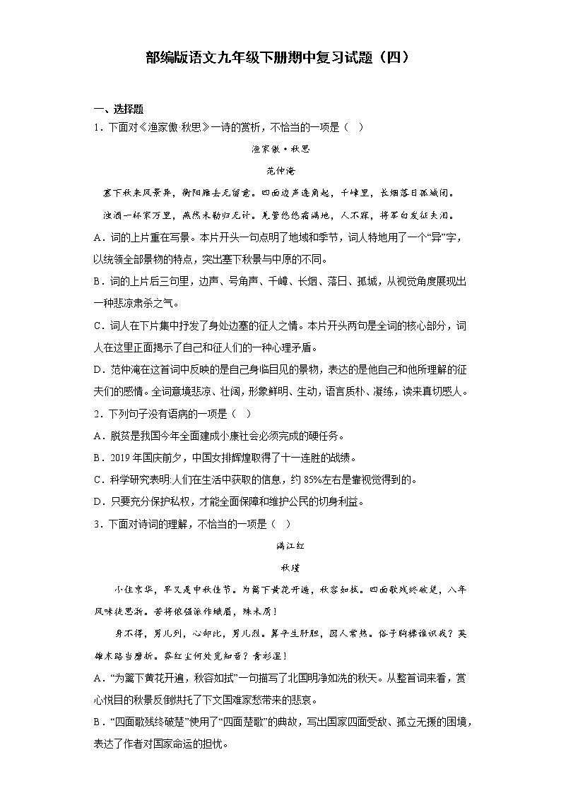 部编版语文九年级下册期中复习试题（四）01