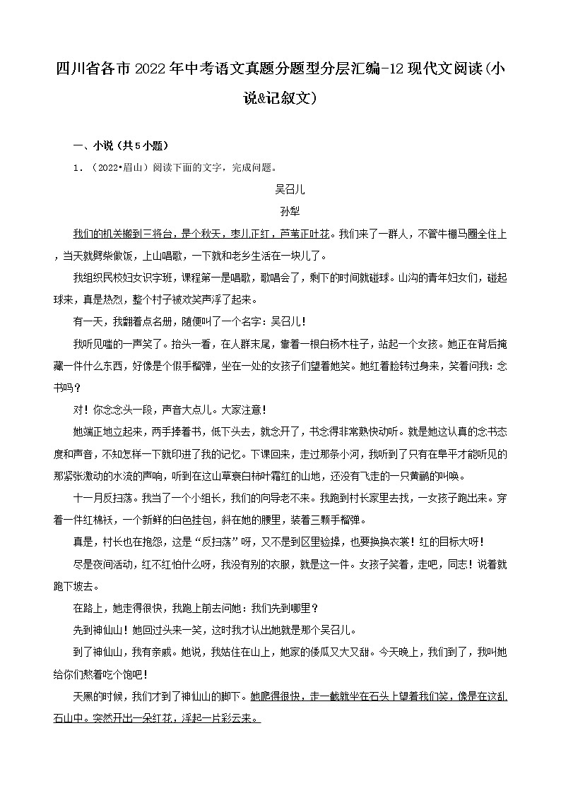 四川省各市2022年中考语文真题分题型分层汇编-12现代文阅读(小说&记叙文)第1页