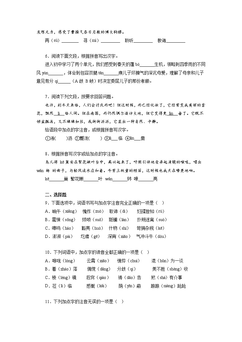 01字音字形－2022-2023学年七年级语文上学期期中专题复习02