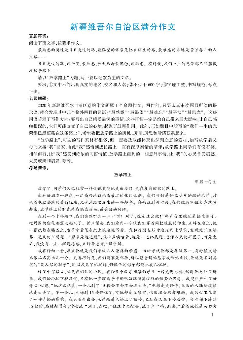 新疆中考满分作文第1页