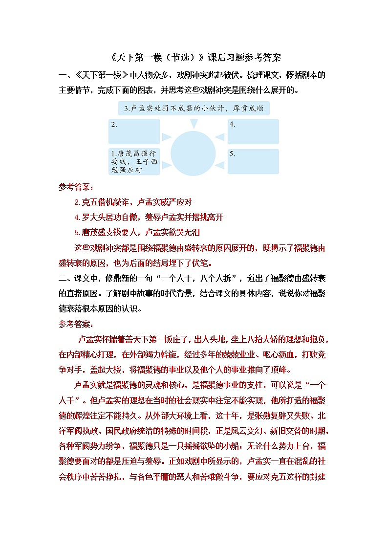 《天下第一楼（节选）》课后习题参考答案第1页