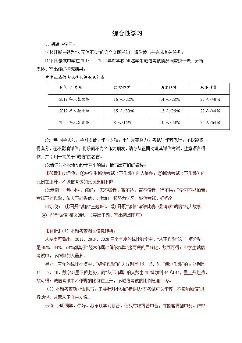 06综合性学习－2022-2023学年八年级语文上学期期中专题复习 （解析版）第1页