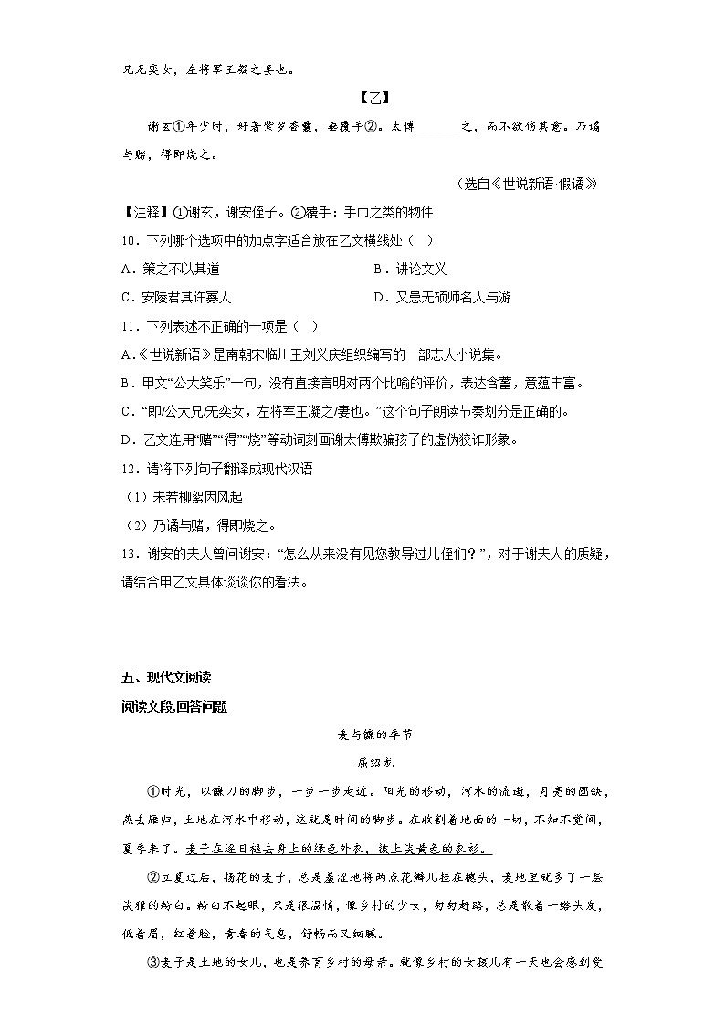 学霸复习——部编版语文七年级上册期中抢分复习试题（二十）03