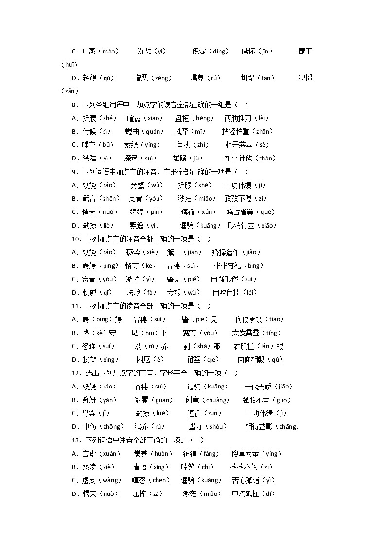 01字音字形－2022-2023学年九年级语文上学期期中专题复习  （原卷版）第2页