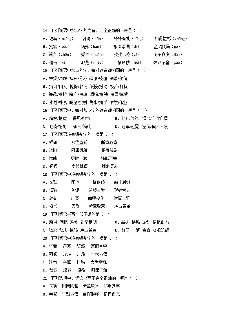 01字音字形－2022-2023学年九年级语文上学期期中专题复习  （原卷版）第3页