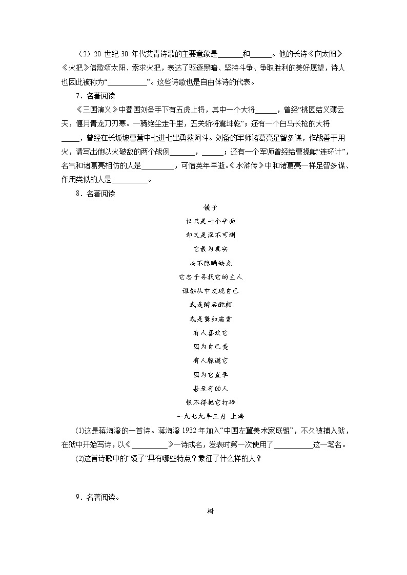 07名著导读－2022-2023学年九年级语文上学期期中专题复习02