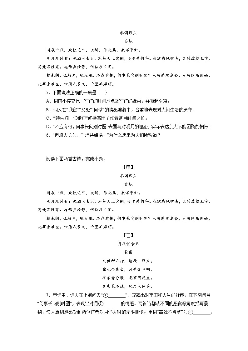 09诗词鉴赏－2022-2023学年九年级语文上学期期中专题复习02