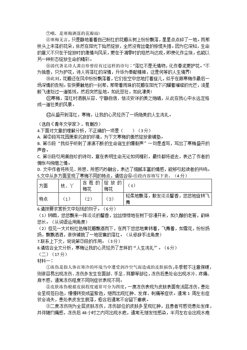 安徽省合肥市庐江县2022-2023学年九年级上学期阶段测试语文试题（含答案）第3页