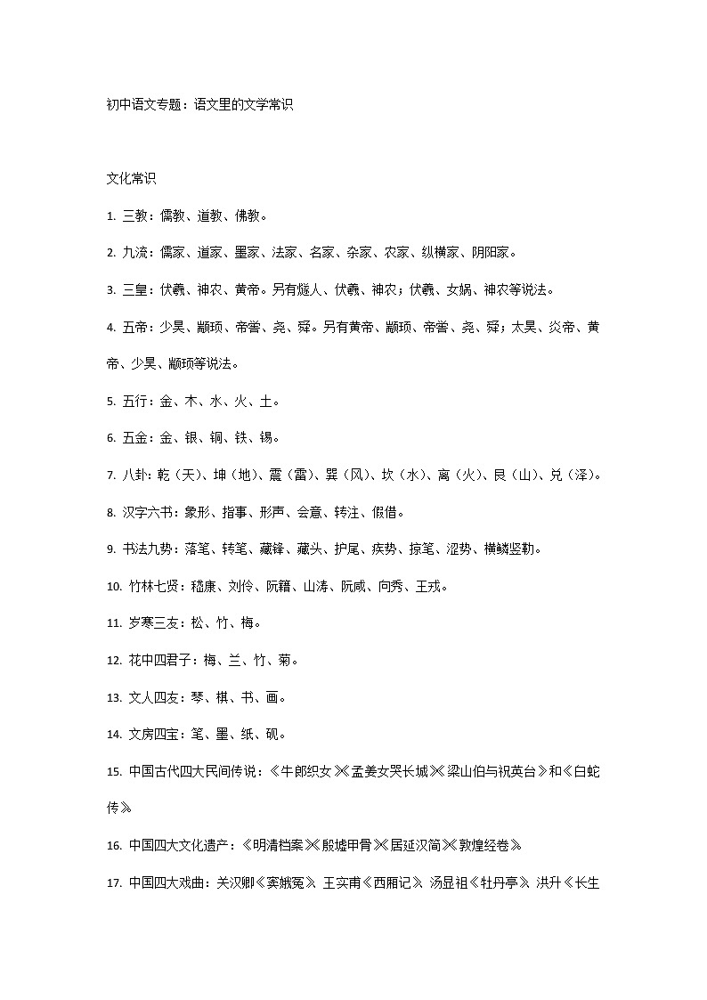 初中语文专题：语文里的文学常识第1页