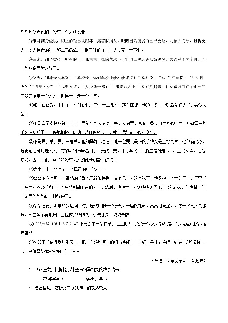 【精品】2022-2023学年七年级语文上学期期中专题复习06 小说阅读（含答案解析）03