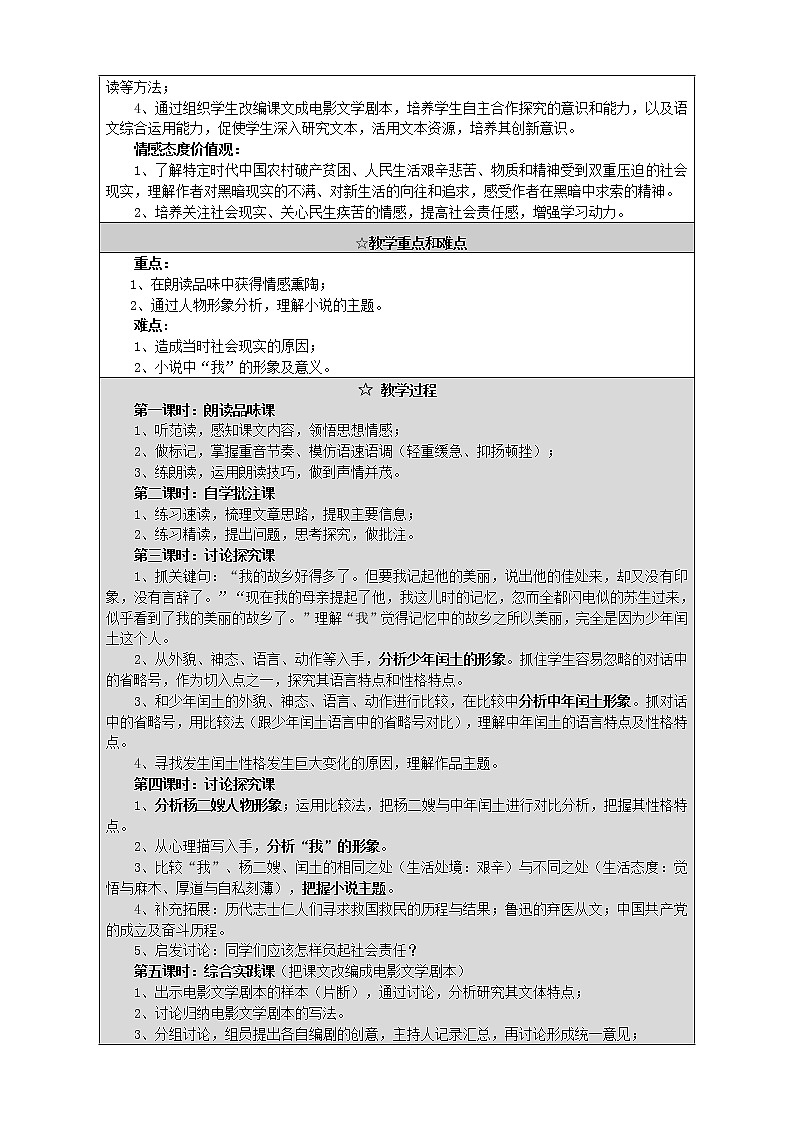 《故乡》教学设计第2页