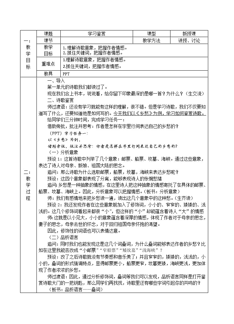 第一单元整体教学之学习鉴赏教案第1页