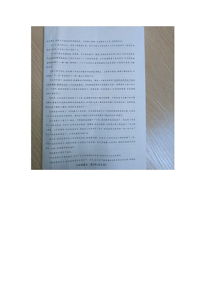 黔东南州教学资源共建共享实验基地名校2022年秋季学期九年级第二阶段半期水平检测语文试卷无答案【图片版】第3页
