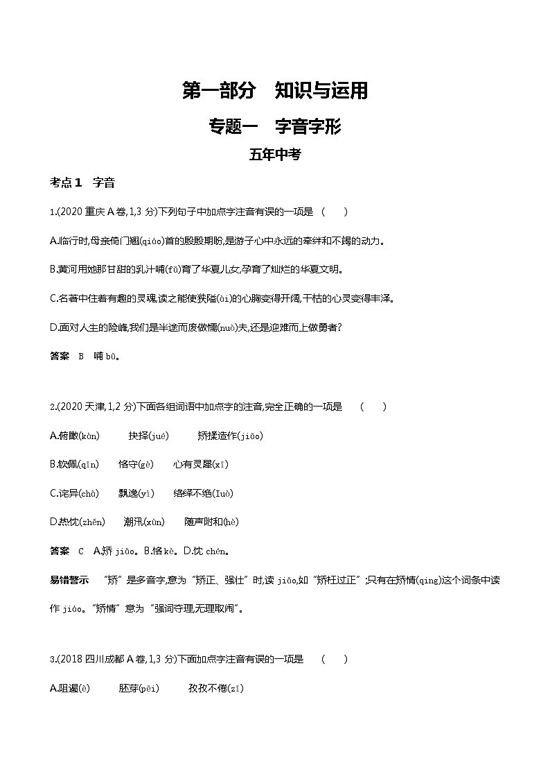 2022年武汉市中考语文复习第二轮专题一 字音字形（试题word）第1页
