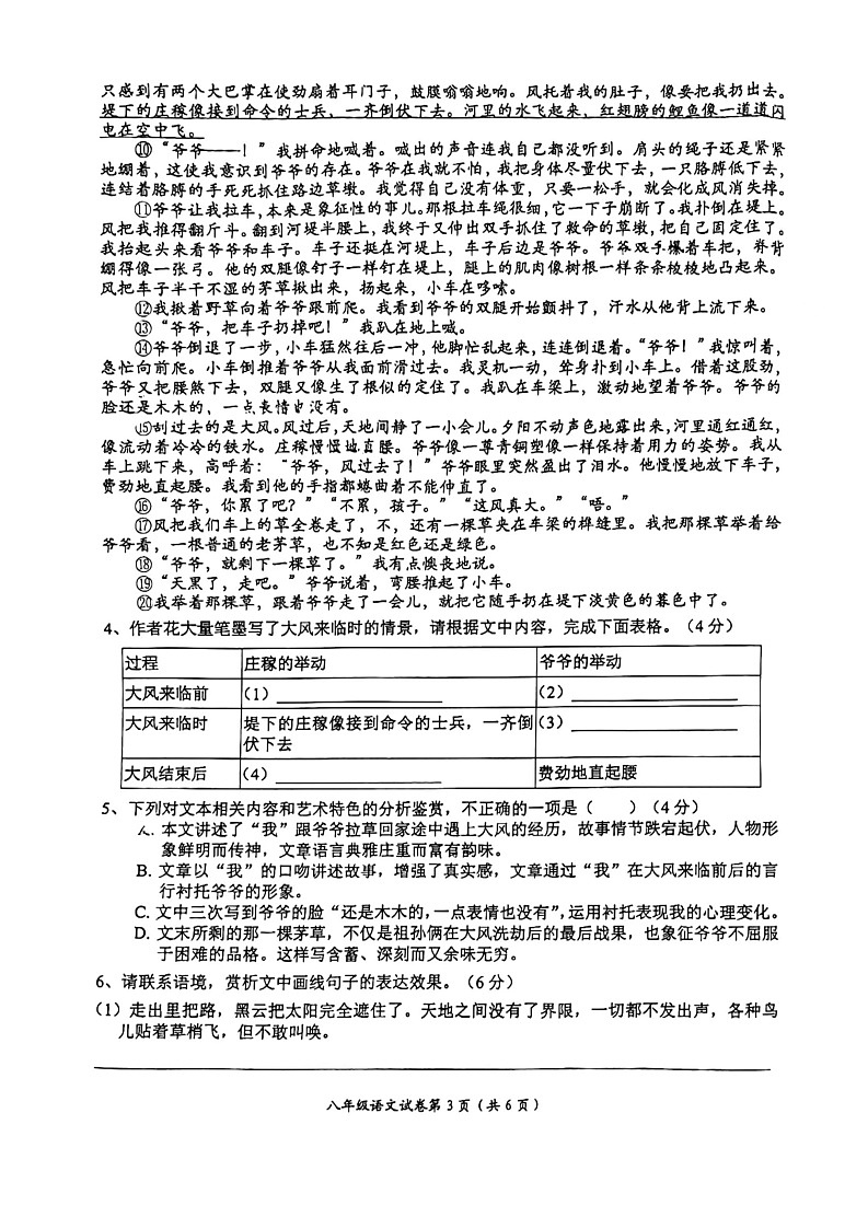 安徽省芜湖市二十九中学2022-2023学年八年级上学期期中考试语文试卷（含答案）第3页