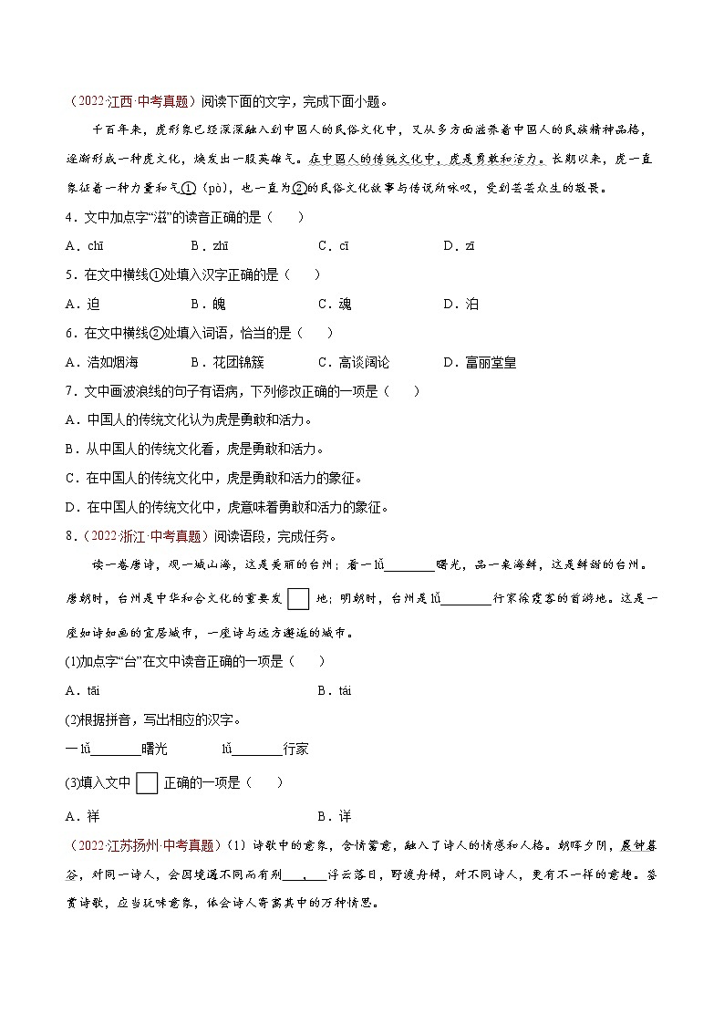 专题01 字音字形-三年（2020-2022）中考语文真题分项汇编（全国通用）（原卷版）第2页